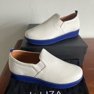 dr LIZA Women's White and Blue Slip-On Sneakers